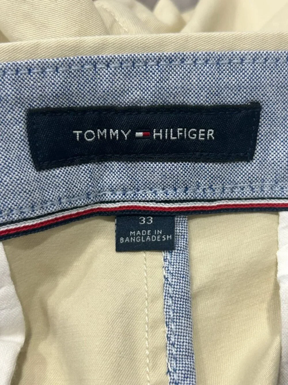 Tommy Hilfiger 33 Mens Beige Chino Shorts Side Stripe Retro Collegiate